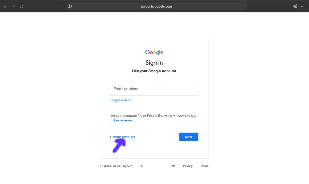 Google Account Sign In Page Image