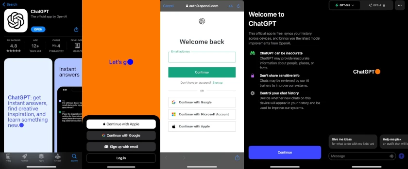 ChatGPT iOS login screenshots